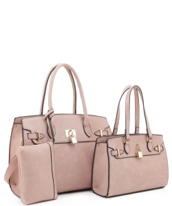 3 In1 Plain Key Lock Design Tote Bag with Bag Set US-30067 BLUSH